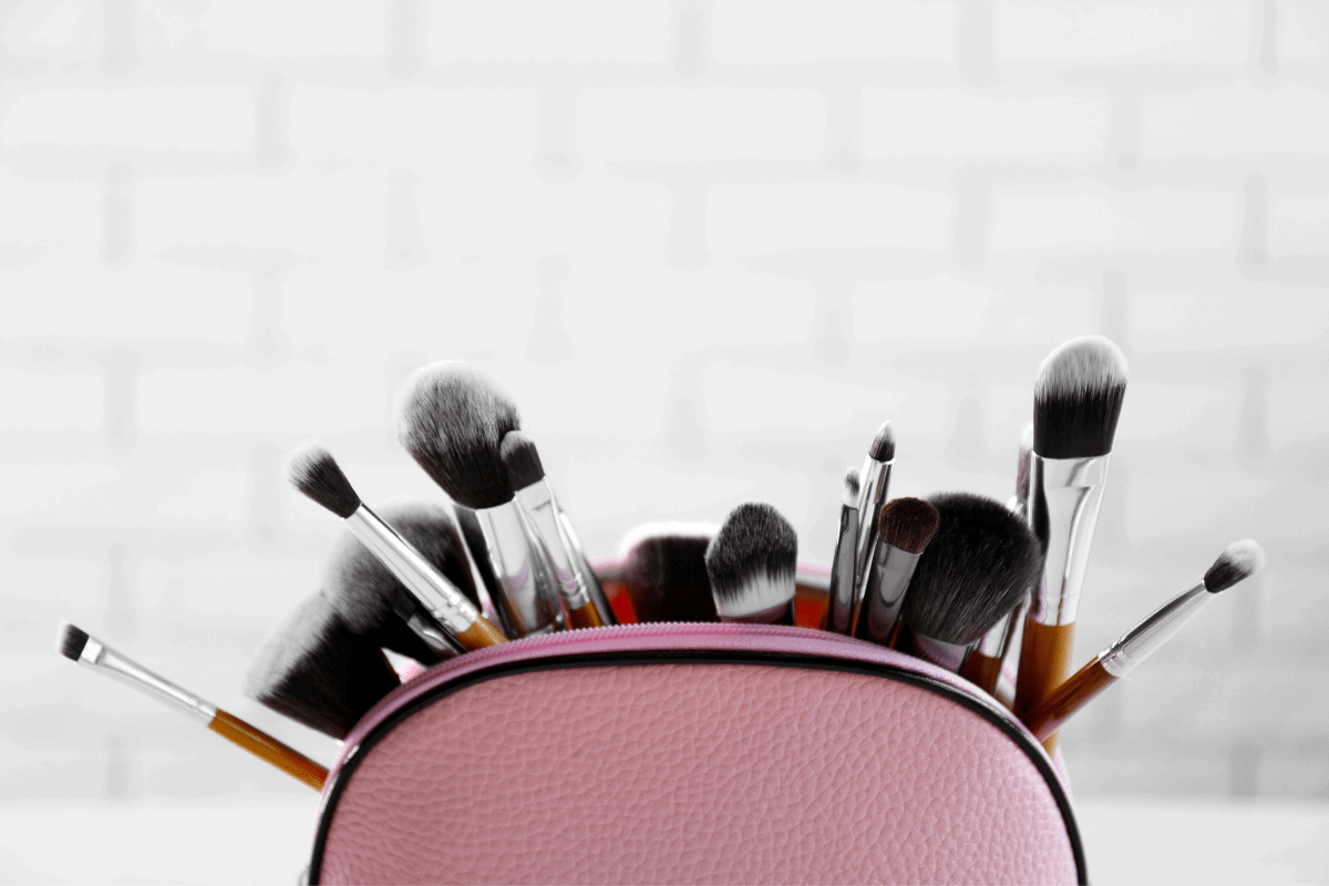 Set of Cosmetic Brushes in a Pouch