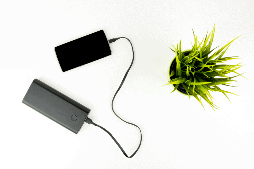 Smartphone Connected To Portable Battery Charger