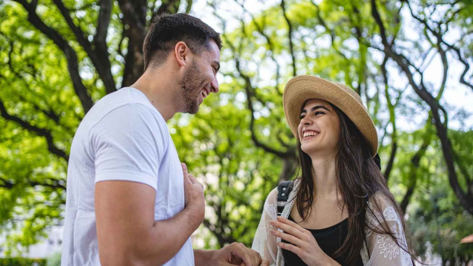 man and woman laughing