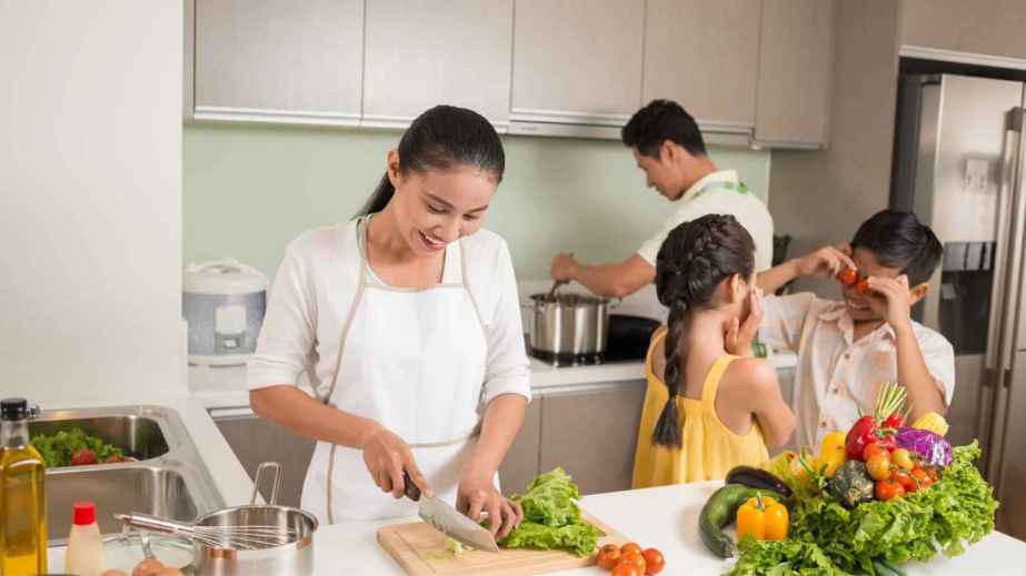 a family in the kitchen
