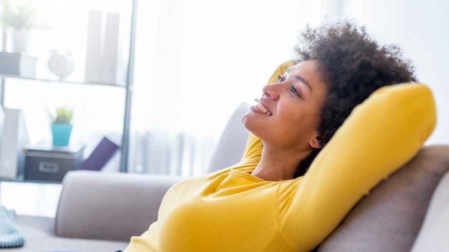 a happy woman relaxing