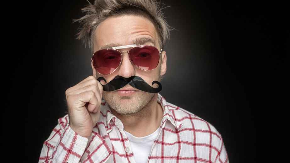 man with fake mustache