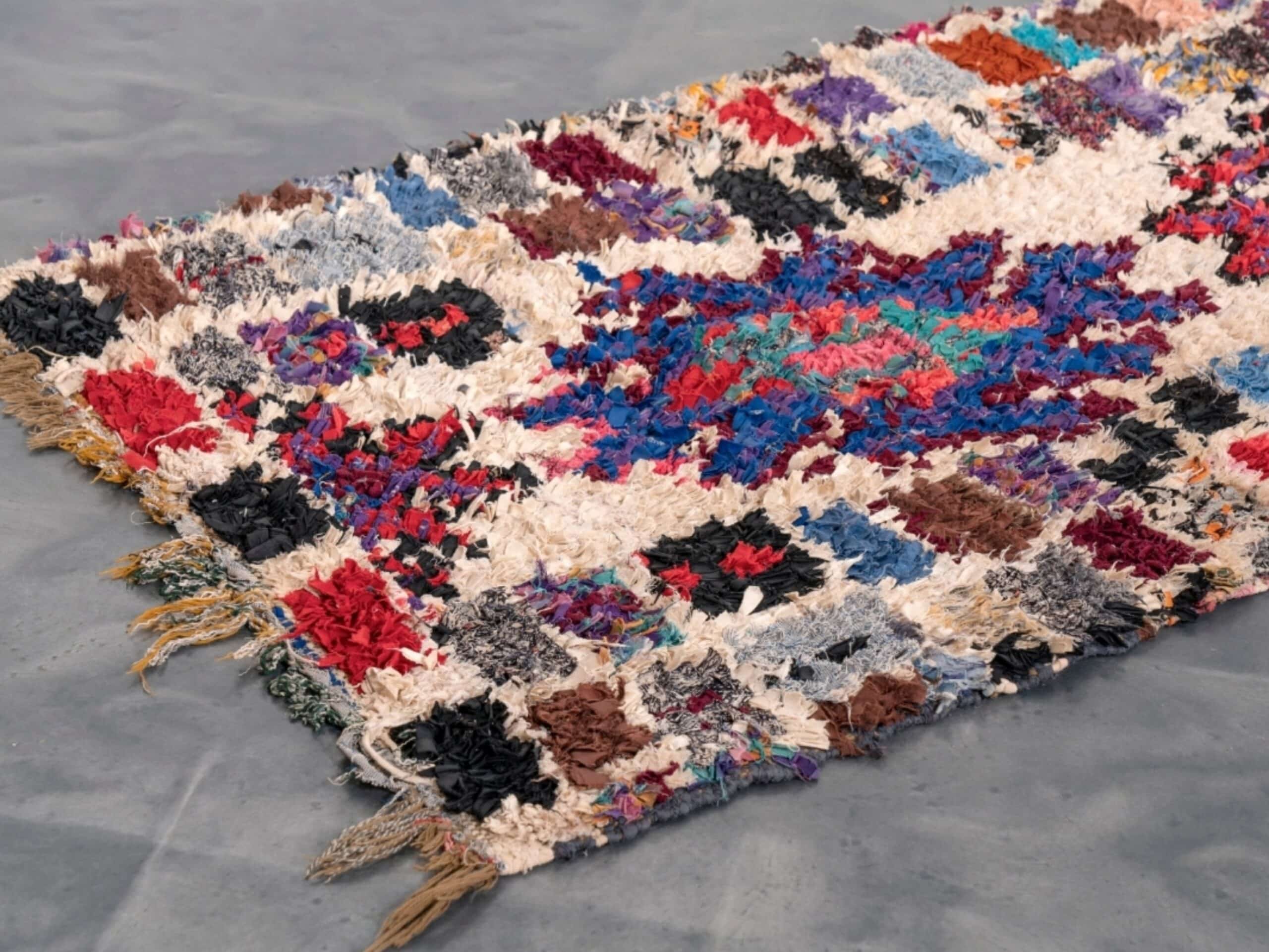 Red Runner Moroccan Handmade Vintage Boucherouite Rag-Rug